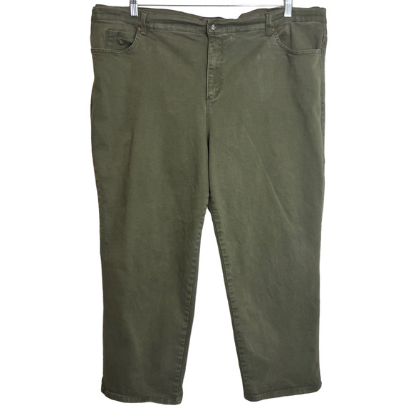 Gloria Vanderbilt Womens Amanda Jeans 24W Short Olive Green Straight Leg - Picture 1 of 7